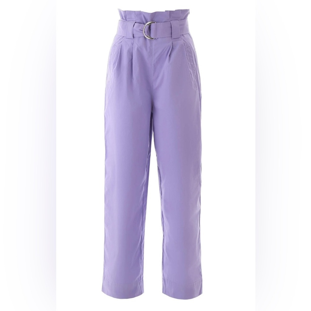 Ganni Paper Bag Belted Lilac Wide Legs Pants Size Small